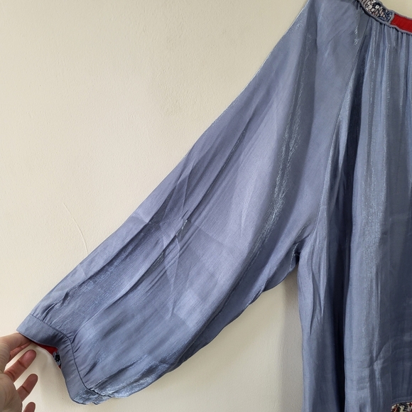 John Mark Women’s Blue Haze Satin French Blue Patchwork Peasant Top 3X boho - Picture 6 of 10